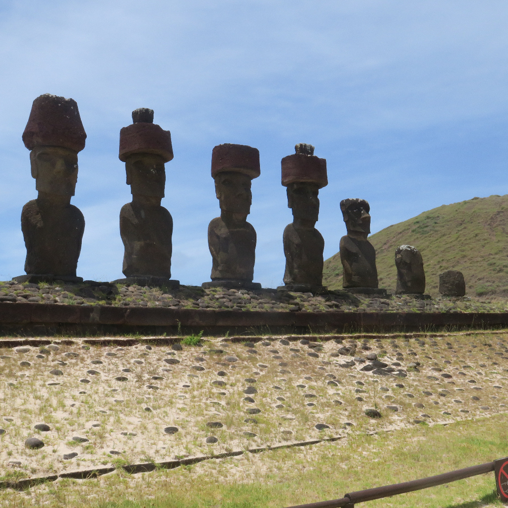Ahu Nau Nau at Anakena Beach - These 7 Moai, Easter Island, Rapa Nui, Hanga Roa, Isla de Pascua, Chile, South America