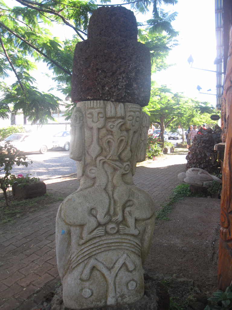 Intricate carvings on the back of a Moai, Easter Island, Isla de Pascua, Chile, South America