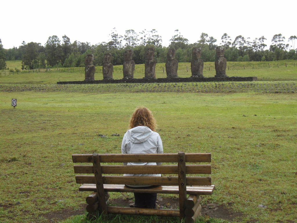 Ahu a Kivi - Facing the Pacific Ocean, these 7 Moai - Easter Island, Rapa Nui, Hanga Roa, Isla de Pascua, Chile, South America